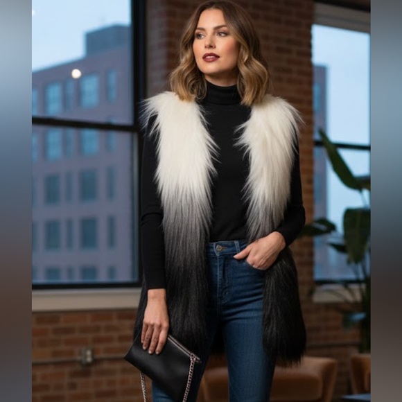 Kensie Jackets & Blazers - Kensie Black and White Ombre Faux Fur Vest